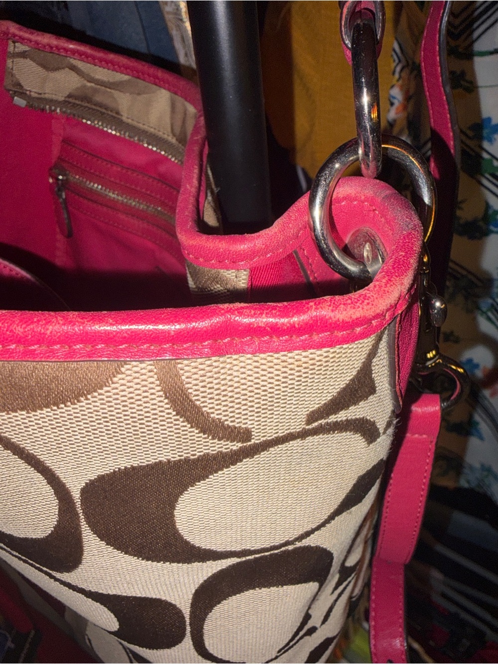 Coach Hamptons Weekend Signature Pink & White Stripe Shoulder/ Crossbody Bag - Picture 14 of 16
